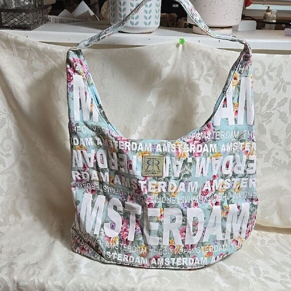 Robin Ruth Light Blue Floral Amsterdam Print Multicolor Shoulder Hobo Bag - Picture 1 of 7